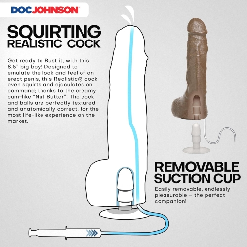 Кончающий фаллоимитатор реалистичный на присоске бежевый Doc Johnson The Realistic Cock ULTRASKYN - Squirting 9,5 - 3
