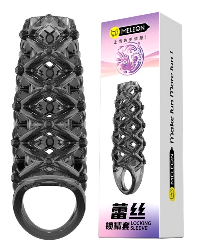 Стимулирующая насадка на член с пупырышками черная Meleon - Lace Locking Sleeve - 1