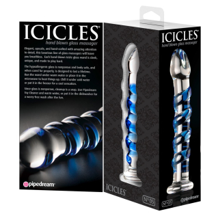 Стеклянный фаллоимитатор рельефный ручной работы прозрачно голубой ICICLES № 5 