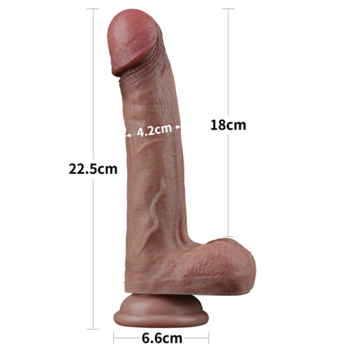 Реалістичний фалоімітатор на силіконовий присосці Dual Layered Silicone Cock 9.0 коричневий - 2