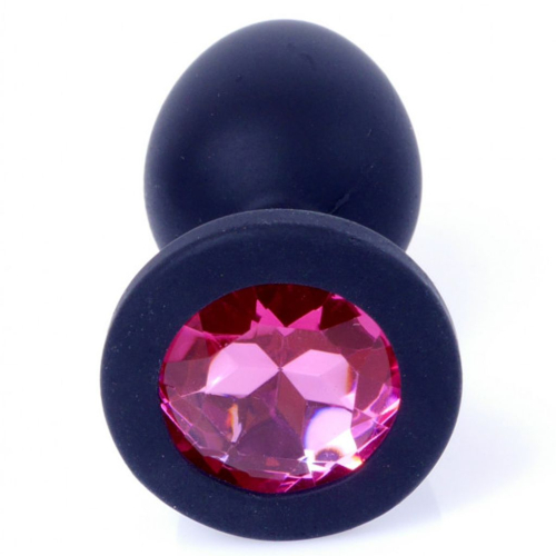 Анальная пробка силиконовая черного цвета с розовым камушком Boss series Jewellery - 4