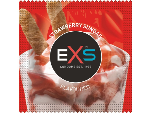 Презервативы латексные со вкусом клубники веганские EXS Flavoured Strawberry Sundae 10 штук - 1