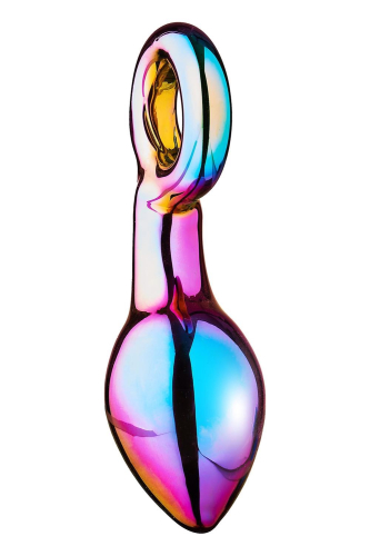 Анальний пробка з кільцем із боросилікатного скла різнокольорова Dream Toys Glamour glass chunky ring plug - 3