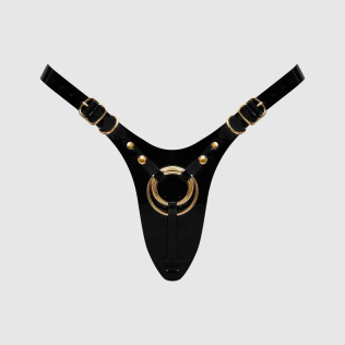 Трусики для страпону глянцеві чорного кольору Strap-On-Me Leatherette Harness Fabulous розмір One Size 