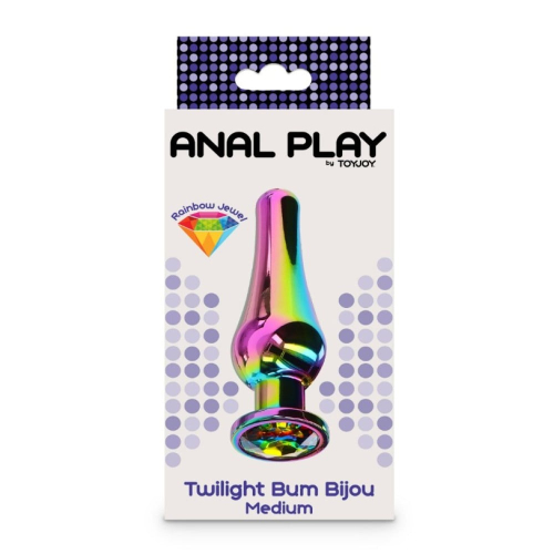 Анальний корок металевий з камінчиком райдужного кольору Toy Joy Twilight Bum Bijou розмір Medium - 4