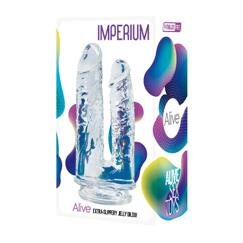 Двойной фаллоимитатор реалистик на присоске водостойкий прозрачный Alive Imperium Jelly - 2