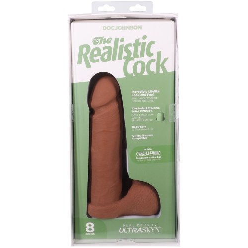 Фаллоимитатор реалистичный на съемной присоске бежевый Doc Johnson The Realistic Cock ULTRASKYN - 8 Inch with Balls Caramel - 10