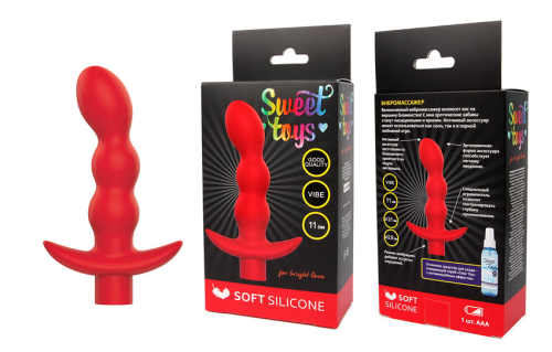Вибратор для вагинальной и анальной стимуляции цвет красный SWEET TOYS - 1