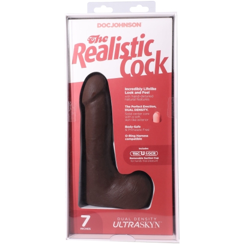 Фаллоимитатор реалистичный на съемной присоске коричневый Doc Johnson The Realistic Cock ULTRASKYN - 7 Inch with Balls Chocolate - 9