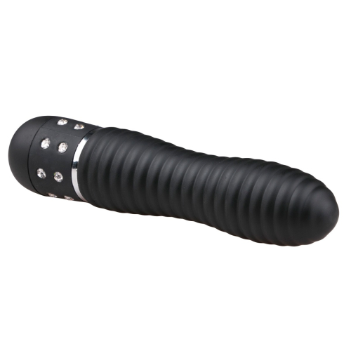 Вибратор вагинальный ребристый черного цвета со стразами EasyToys Love Diamond - 2