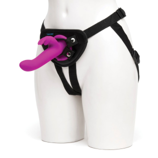 Двойной ременной вибрострапон фиолетового цвета с черными трусиками Fifty Shades of Grey Happy Rabbit Rechargeable Vibrating Strap On Harness Set