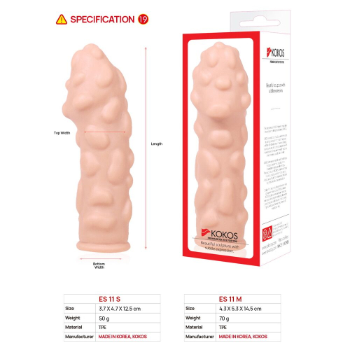 Насадка на член із стимулюючим рельєфом тілесного кольору Kokos Extreme Sleeve ES.11 розмір M - 5