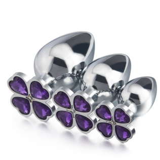 Металевий анальний затор із прозорим каменем Metal Clover Butt Plug Jewelry Medium