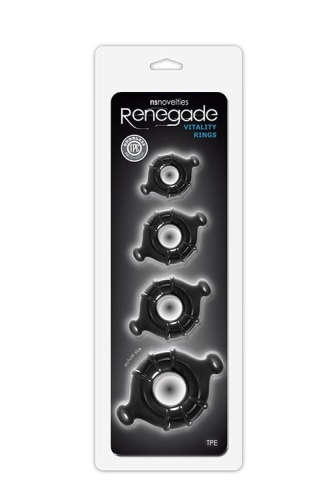 Набір ерекційних кілець на член чорного кольору NS Novelties Renegade 4 штуки - 1
