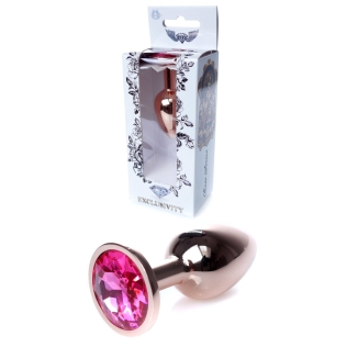 Анальна пробка S золотистого кольору із кристалом малинового кольору BOSS of TOYS Jewellery plug