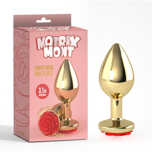 Анальна пробка золота з червоним каменем у вигляді трояндочки Showy Rose Anal Plug Large - 1