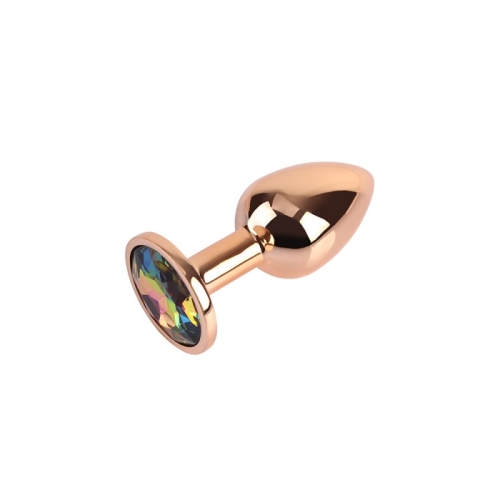Анальна алюмінієва пробка золотиста з різнокольоровим кристалом Chisa Rose Gold Gem розмір S - 3