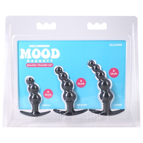Набір анальних іграшок кулястих чорного кольору Doc Johnson Mood Naughty Beaded Trainer Set - 6