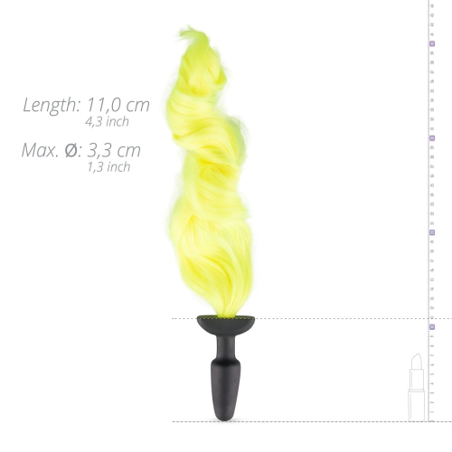 Анальна пробка силіконова чорна з жовтим хвостом Silicone Butt Plug With Tail - 3