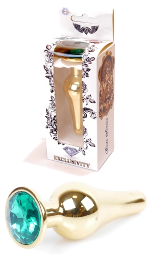 Анальная пробка золотистого цвета с кристаллом зеленого цвета BOSS of TOYS Jewellery BUTT plug - 1