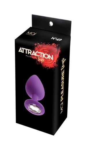 Анальна пробка силіконова фіолетова з безбарвним кристалом MAI Attraction Toys довжина 9,5 см діаметр 4см - 3