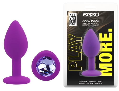 Силіконова фіолетова анальна пробка з бузковим кристалом EGZO Silicone Round Plug розмір S - 1