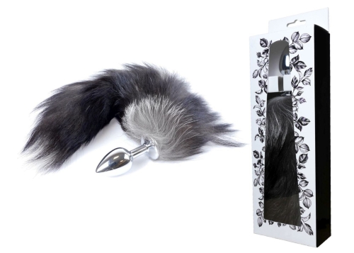 Анальний корок сріблястого кольору з хвостом чорного кольору Boss Series Boss of toys Fox Tail Black розмір XXL - 4