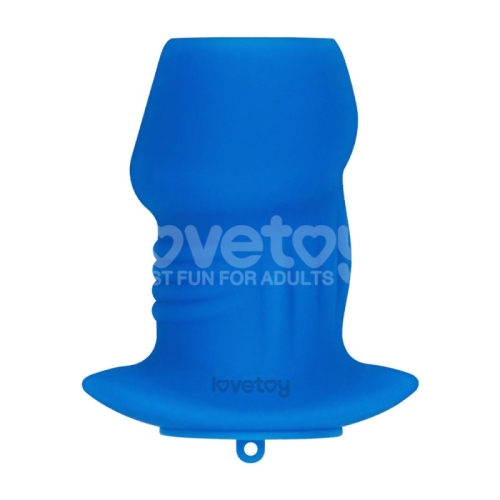 Полая анальная пробка ребристая синего цвета Lovetoy Ribbed Peeper Silicone Anal Plug - 3