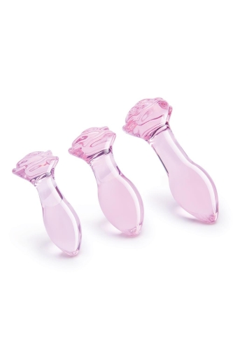 Набір анальних пробок скляних рожевого кольору DreamToys Glaze Rosebud 3 штуки - 1