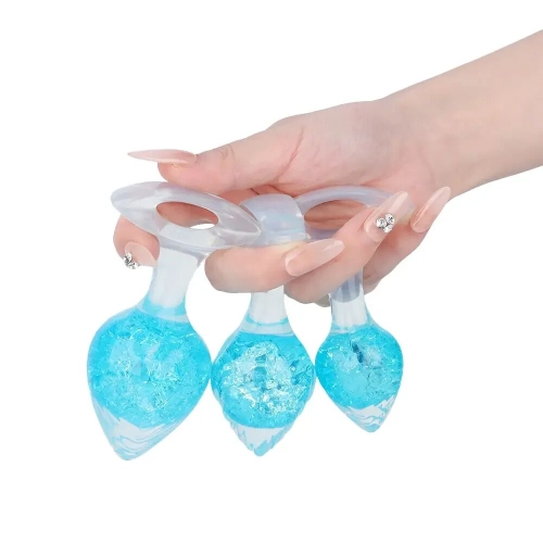 Анальная пробка силиконовая голубая Liebe Seele Heart-shaped Crystal Anal Plug размер Medium - 4