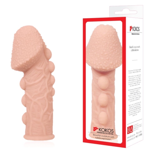Насадка на член із стимулюючим рельєфом тілесного кольору Kokos Extreme Sleeve ES.09 розмір M - 4