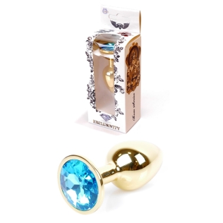 Анальная пробка S золотистого цвета с кристаллом голубого цвета BOSS of TOYS Jewellery plug
