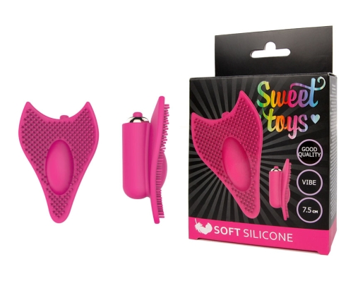 Вібратор силіконовий для клітора з шипиками SWEET TOYS Рожевий L 7,5 см ширина 5,6 см зі знімною вібропулею - 1