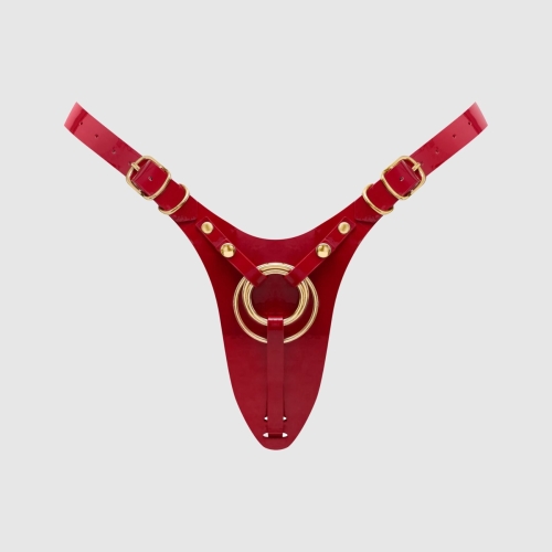 Трусики для страпону глянцеві червоного кольору Strap-On-Me Leatherette Harness Fabulous розмір One Size - 1