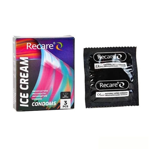 Презервативи з пухирцями аромат морозиво Recare Ice Cream Big Dotted Condoms Holographic 3 штуки - 1