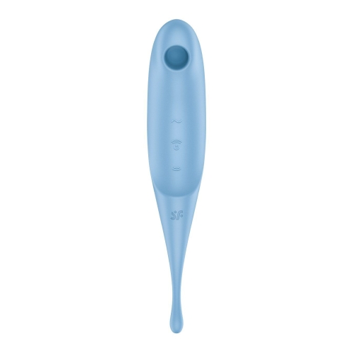 Двухсторонний вибратор с вакуумной стимуляцией клитора синего цвета Satisfyer Twirling Pro - 3