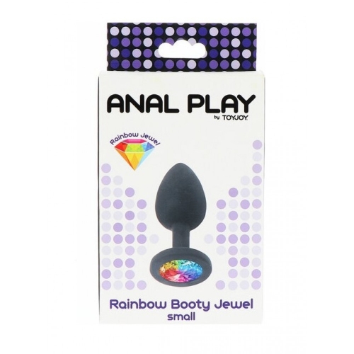 Анальний корок чорного кольору з райдужним камінчиком Toy Joy Rainbow booty jewel Small - 3