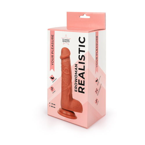 Фалоімітатор 14/3, 4 см реалістичний з яєчками на присоску Erowoman мулат силікон - 4
