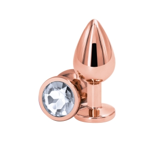 Анальная пробка золотистая с прозрачным камушком NS Novelties Rear Assets - Rose Gold размер Medium