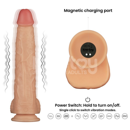Реалістичний вібратор на присосці тілесного кольору Lovetoy Vibrating Power Basics Cock 11.0 - 3