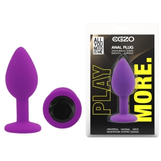 Силиконовая фиолетовая анальная пробка с черным кристаллом EGZO Silicone Round Plug размер S