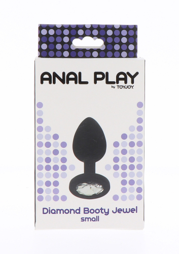 Анальна пробка силіконова чорна із сріблястим камінчиком Toy Joy Diamond Booty Jewel розмір S - 3