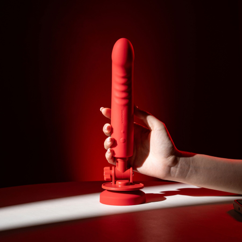 Вібратор ребристий на присосці червоного кольору Lovense Mission 2 Vibrating suction cup dildo - 7