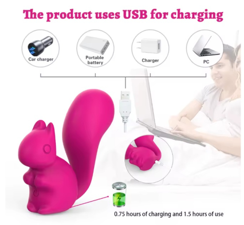 Мини-вибратор клиторальный в форме белочки фиолетовый Every Night Toys Debbie 10 режимов вибрации - 2