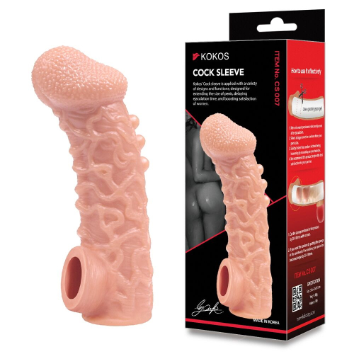 Насадка на член з отвором для мошонки тілесного кольору Kokos Cock Sleeve CS 007 розмір M - 2