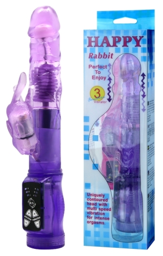 Вибратор с отростком для клитора и функцией ротации фиолетового цвета LYBAILE baile happy rabbit - 1