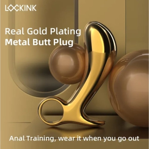 Масажер простати з кільцем металевий золотий Lockink Sevanda Woodpecker Massager, - 2