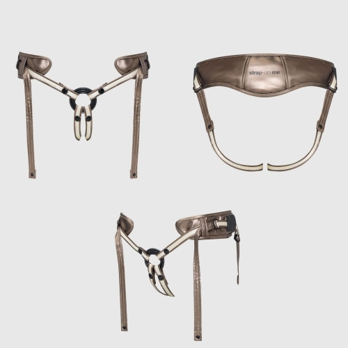 Труси золотисті для страпону Strap-On-Me Leatherette HARNESS DESIROUS NEW DESIGN - 3