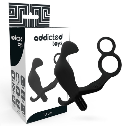 Вибромассажер простаты с двойным кольцом для пениса и яичек черный Addicted Toys - 1