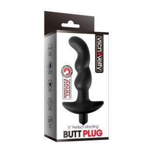 Анальная вибропробка с изгибом черного цвета Vscnovelty Perfect Vibrating Butt Plug